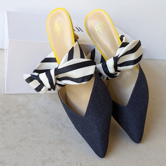 Cabi Yellow Blue Kitten Heel Mule Style Shoes Size 7 - 7.5 Cabi Style 6022 - Picture 9 of 9